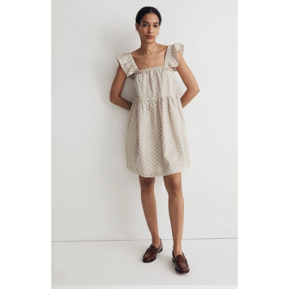 Madewell Flutter-Sleeve Square-Neck Mini Dress in Striped Jacquard NWT Medium